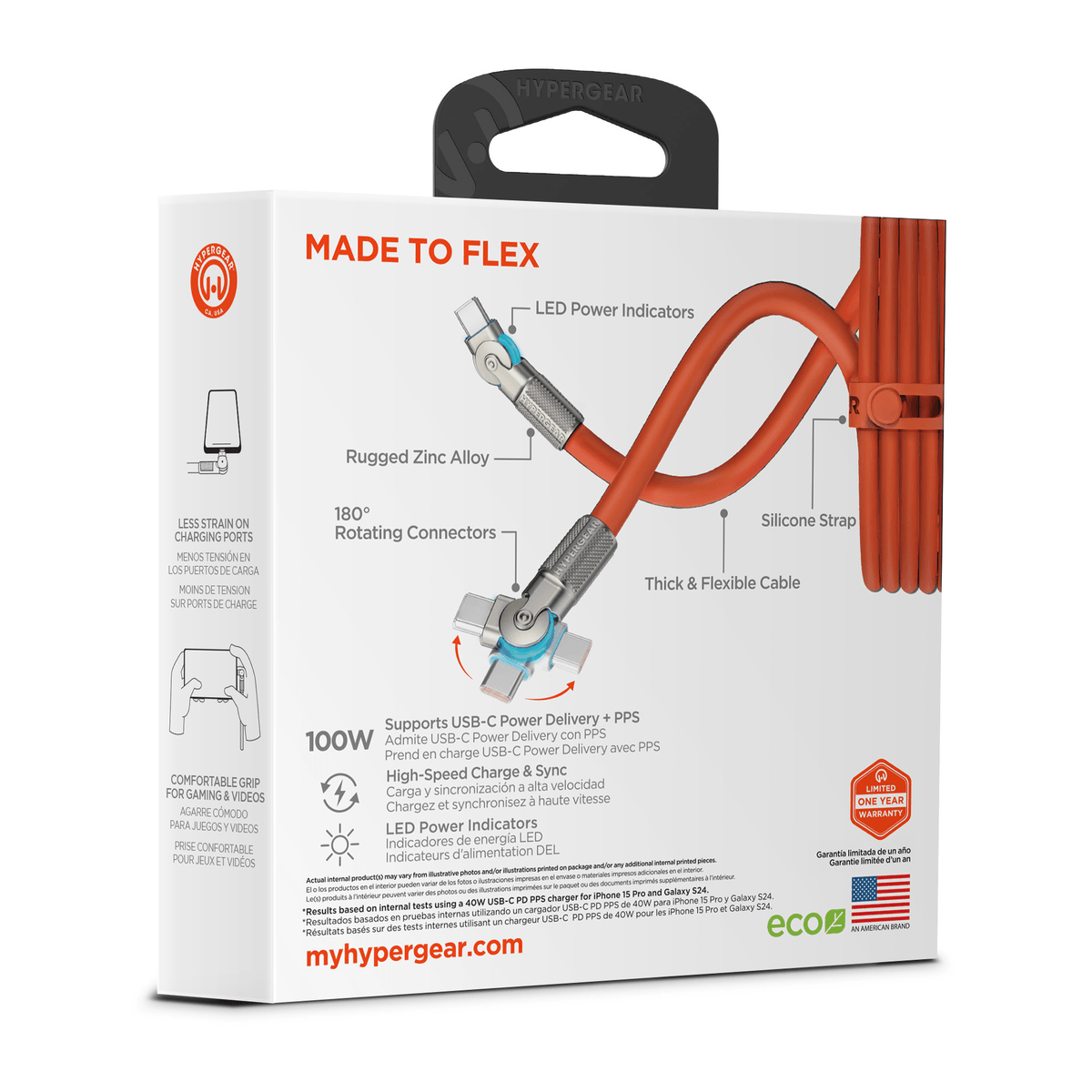HyperGear Chunky180° 100W USB-C to USB-C Rugged Fast Charge Cable 6ft - Agenda365.com