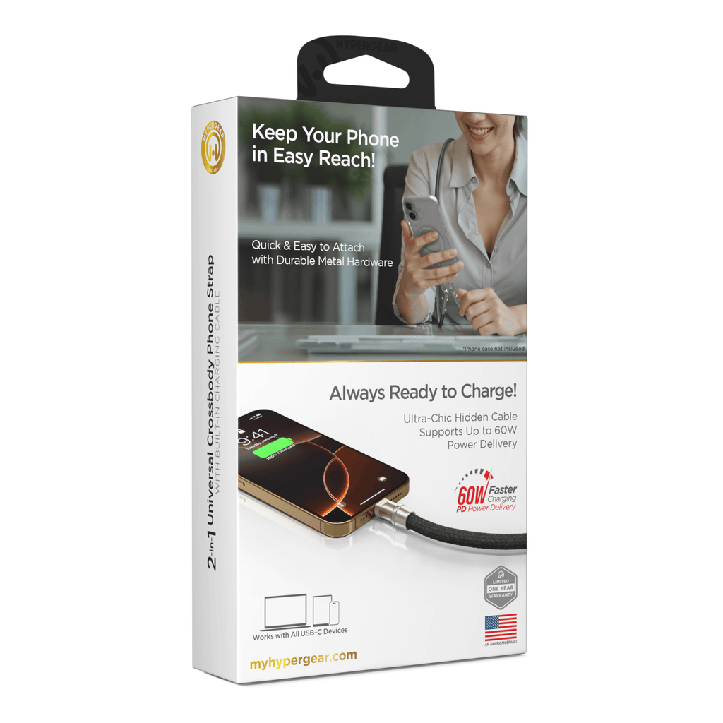 HyperGear 2-in-1 Universal Crossbody Phone Strap and Charging Cable - Agenda365.com