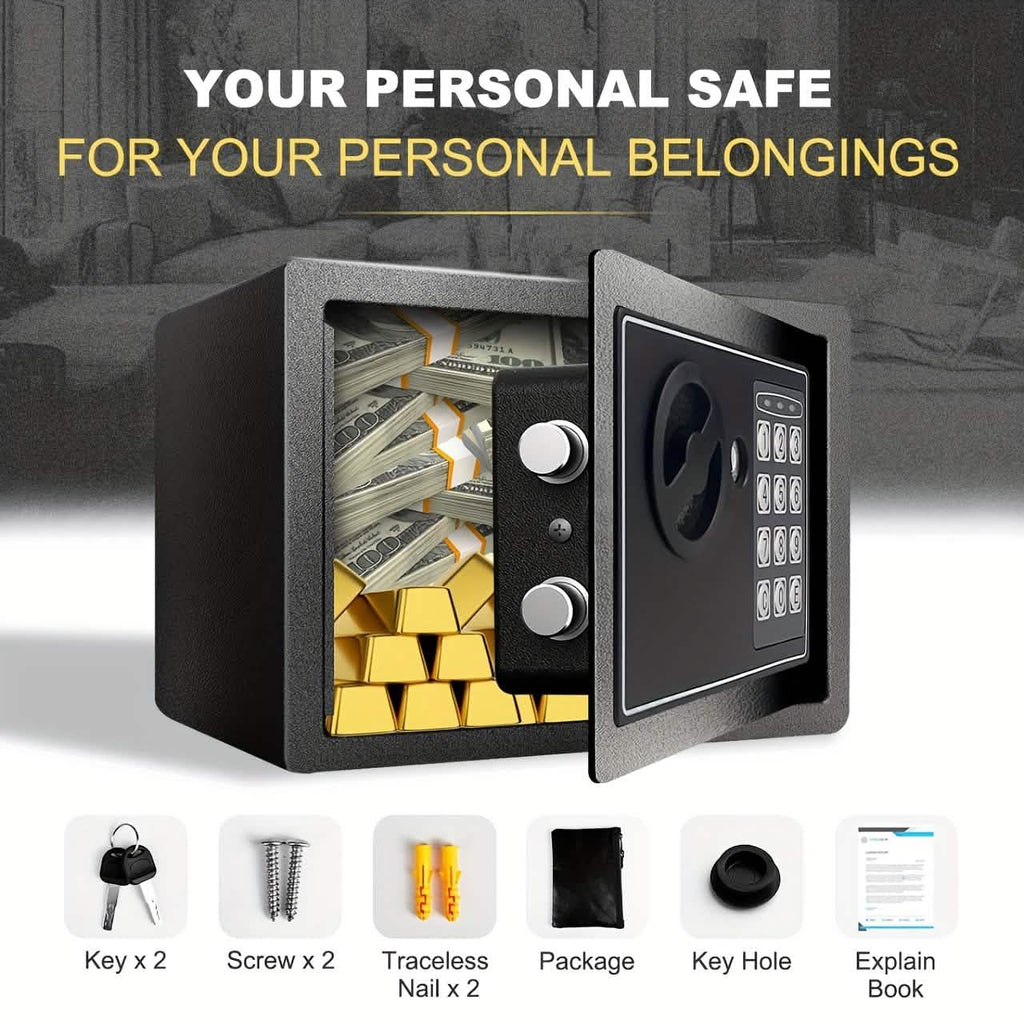 Fireproof Digital Home Safe with Keypad, Sensor Light & Money Bag-Silver - Agenda365.com
