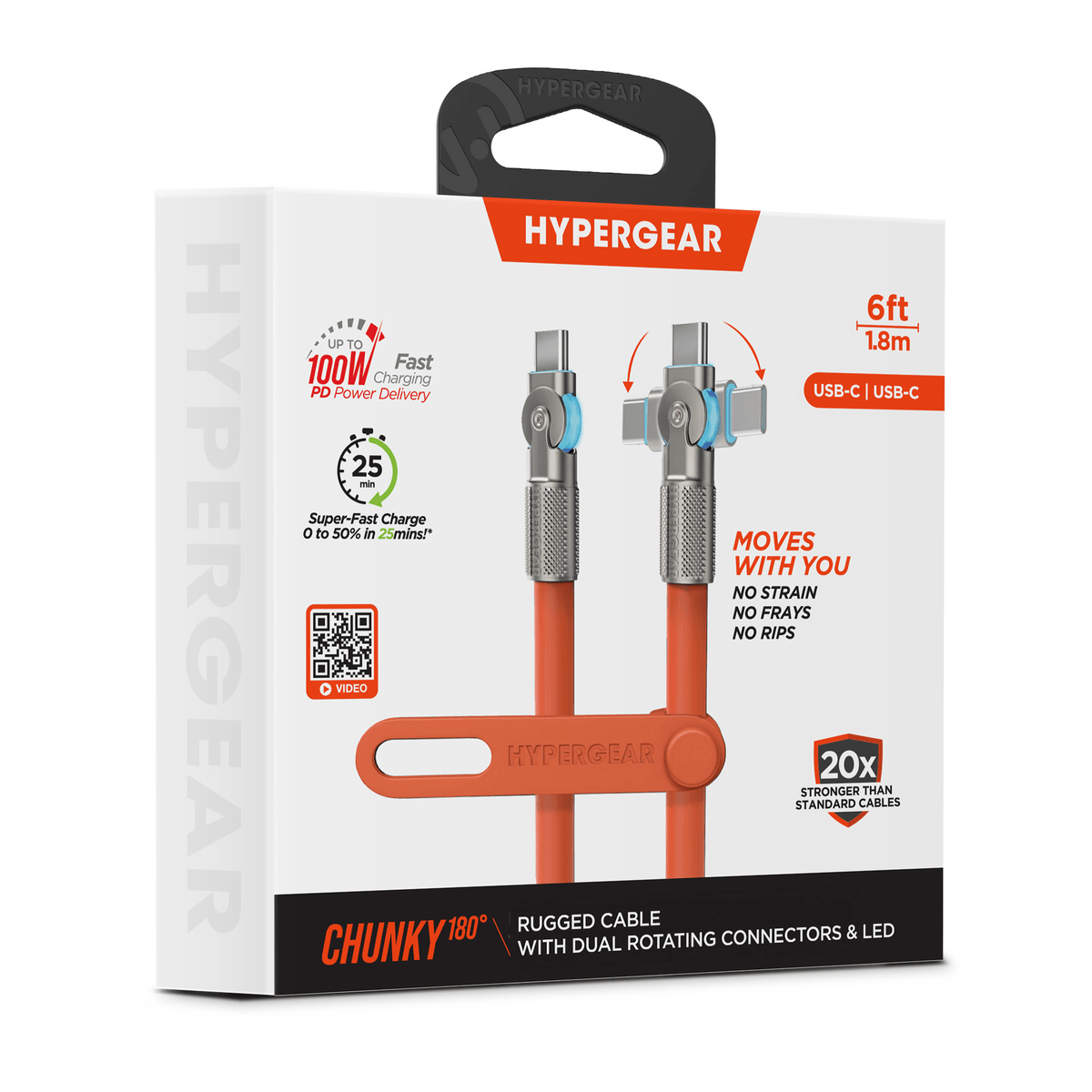 HyperGear Chunky180° 100W USB-C to USB-C Rugged Fast Charge Cable 6ft - Agenda365.com
