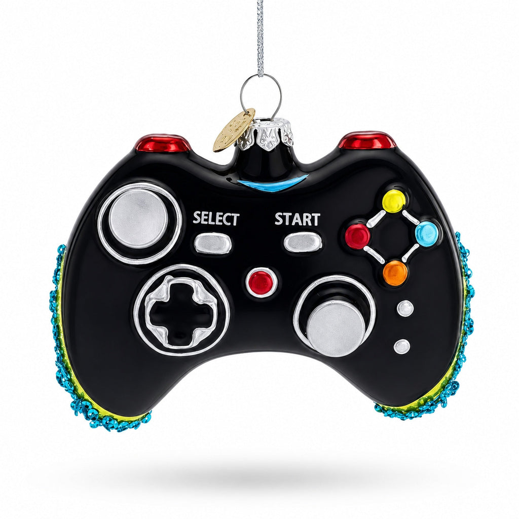 Black Video Game Controller Glass Christmas Ornament - Agenda365.com