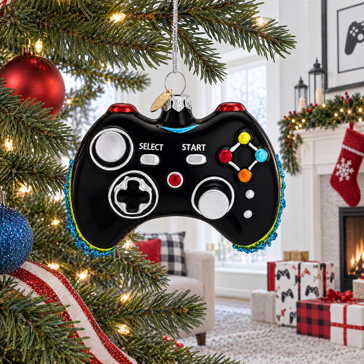 Black Video Game Controller Glass Christmas Ornament - Agenda365.com