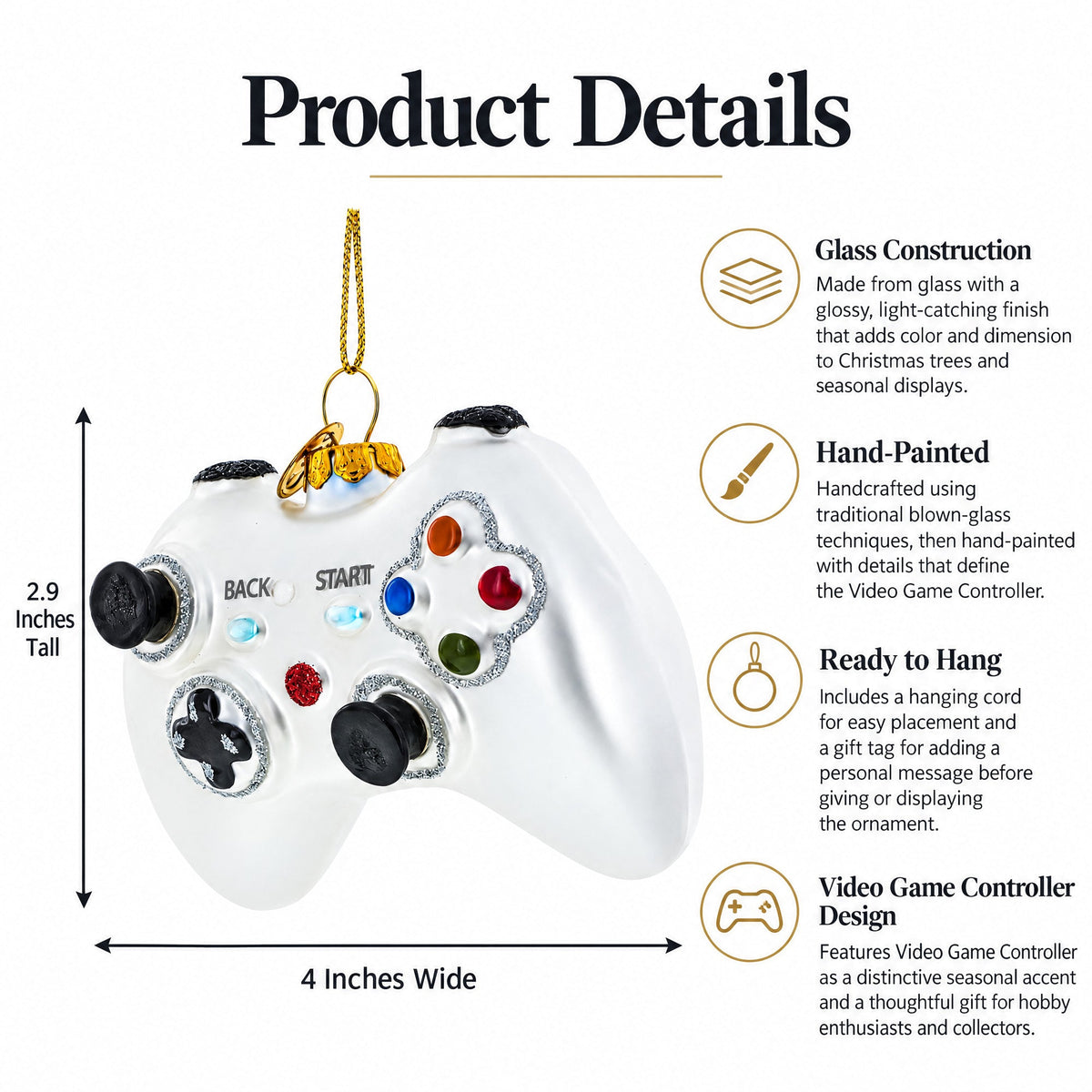 Video Game Controller Glass Christmas Ornament - Agenda365.com