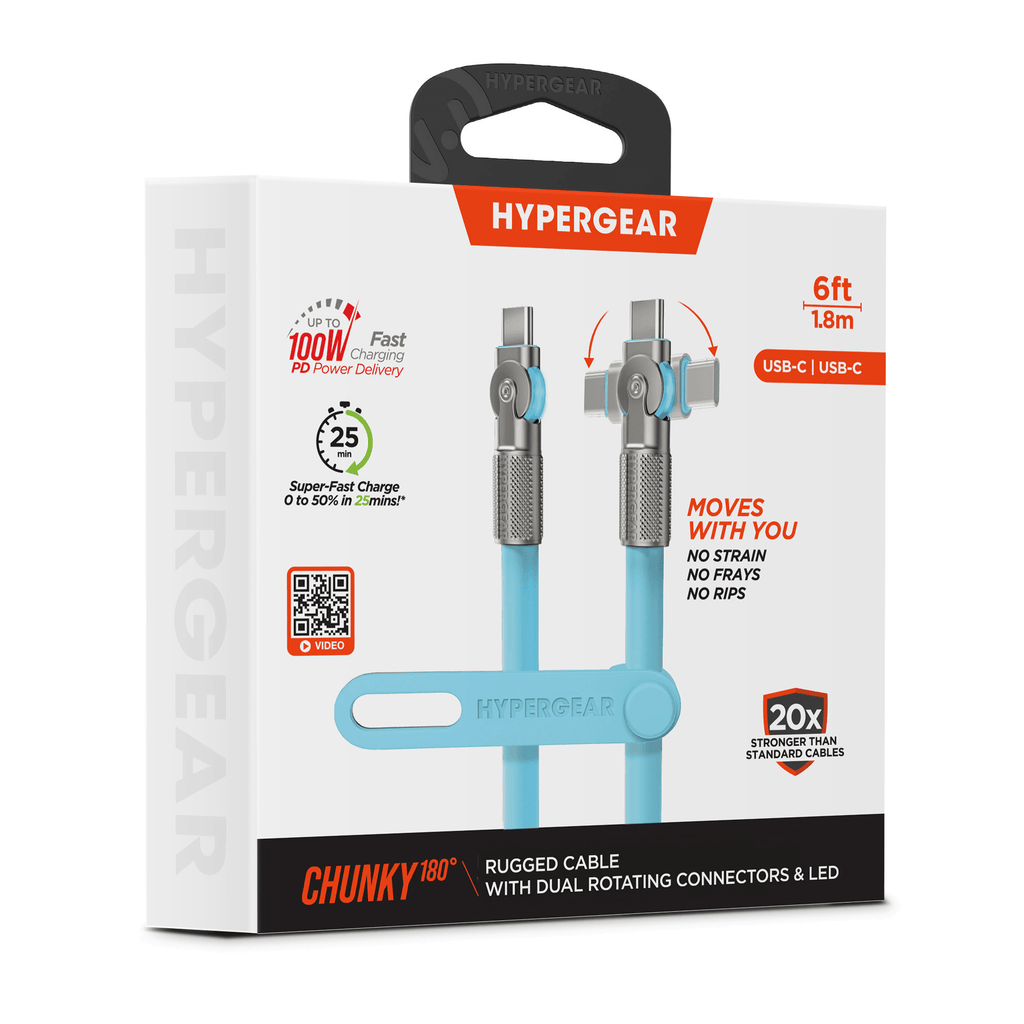 HyperGear Chunky180° 100W USB-C to USB-C Rugged Fast Charge Cable 6ft - Agenda365.com