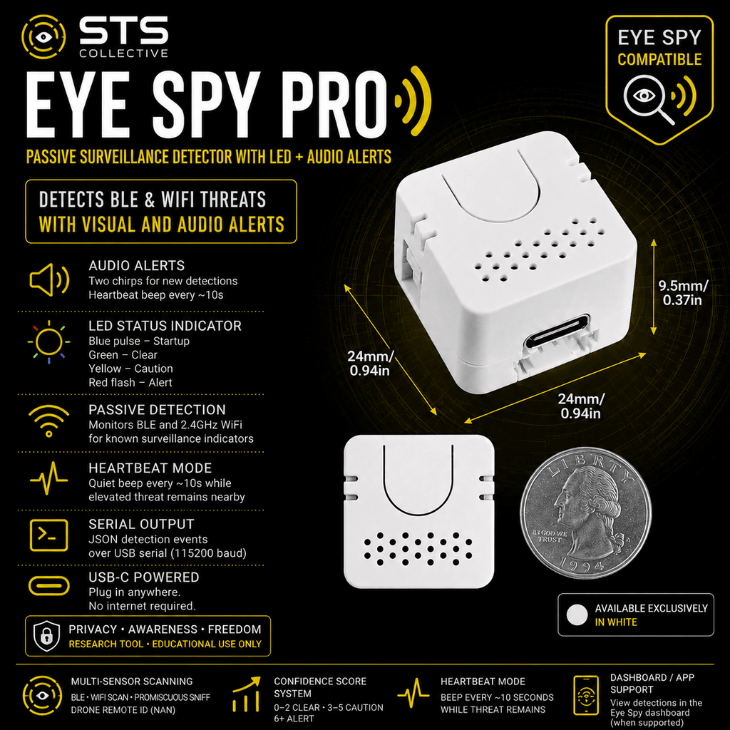 Eye Spy Pro Passive Surveillance Detector with LED + Audio Alerts BLE, WiFi, ALPR, AirTag & Camera Awareness Tool - Agenda365.com