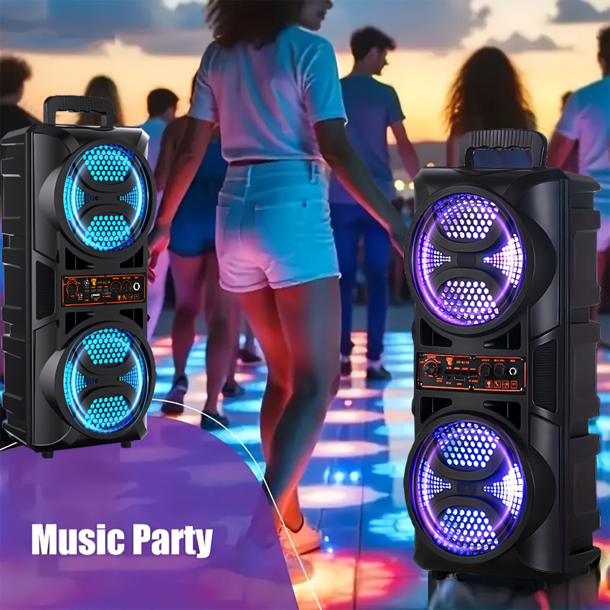 Portable Bluetooth Speaker with Subwoofer Bass, Dual 6.5" LED Woofers and Microphone - Agenda365.com
