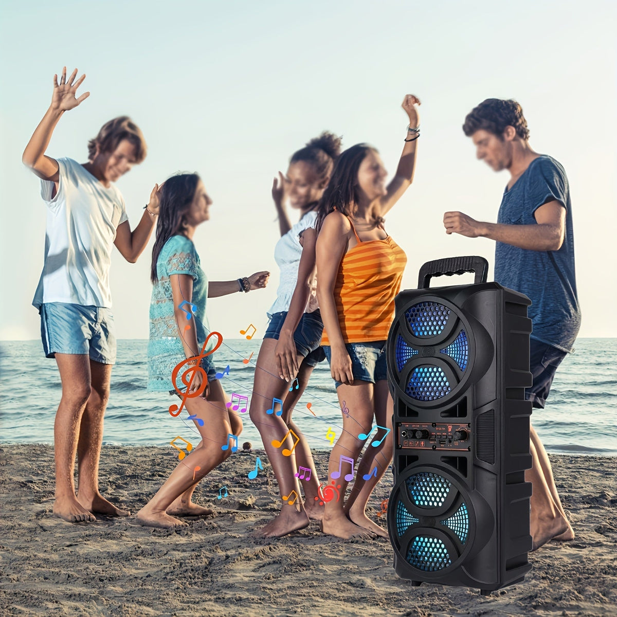 Portable Bluetooth Speaker with Subwoofer Bass, Dual 6.5" LED Woofers and Microphone - Agenda365.com