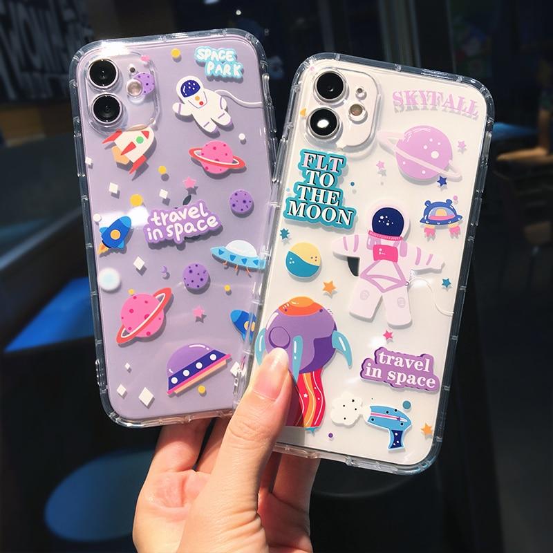 Cartoon Astronaut Planet Transparent iPhone Case - Agenda365.com