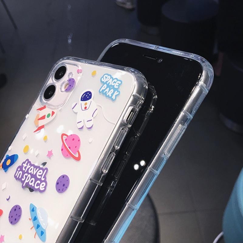Cartoon Astronaut Planet Transparent iPhone Case - Agenda365.com