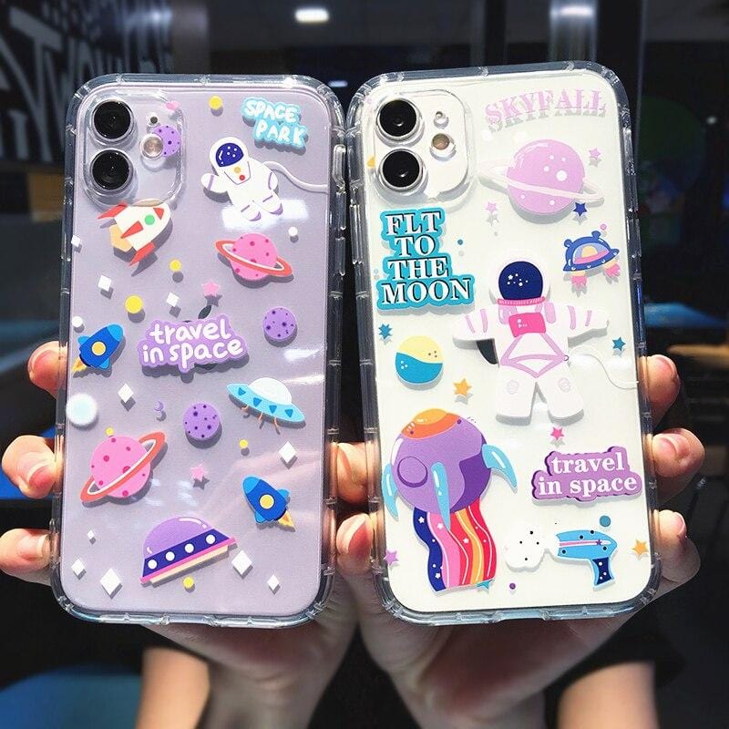 Cartoon Astronaut Planet Transparent iPhone Case - Agenda365.com