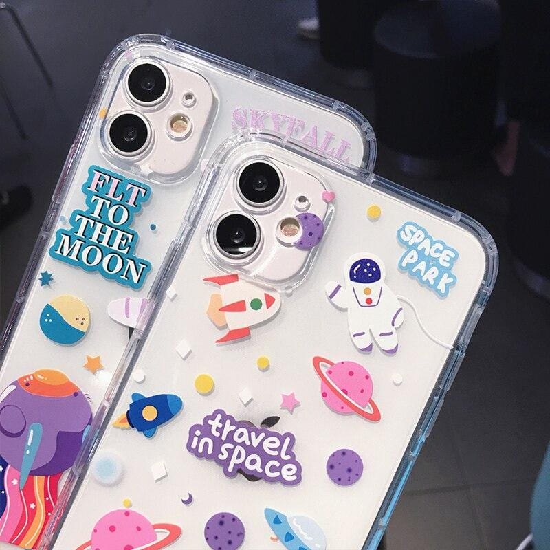 Cartoon Astronaut Planet Transparent iPhone Case - Agenda365.com
