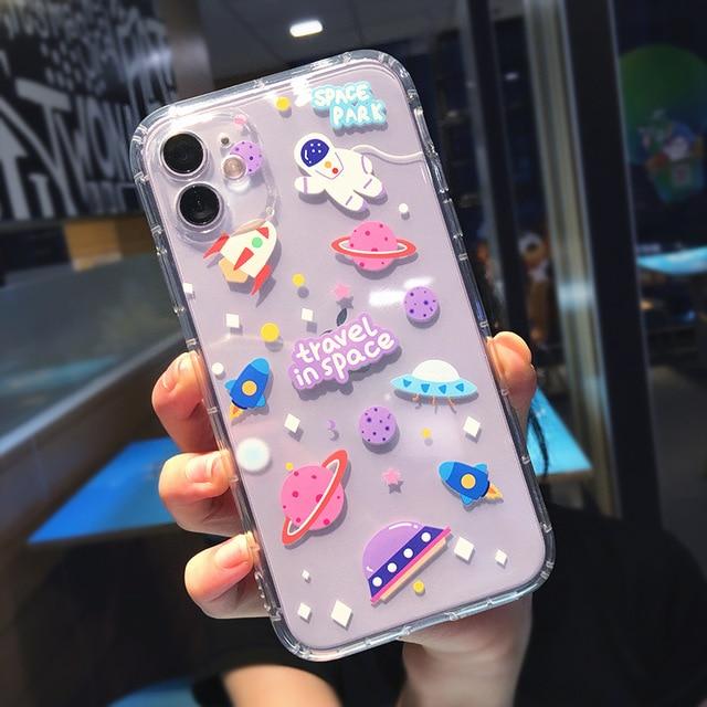 Cartoon Astronaut Planet Transparent iPhone Case - Agenda365.com
