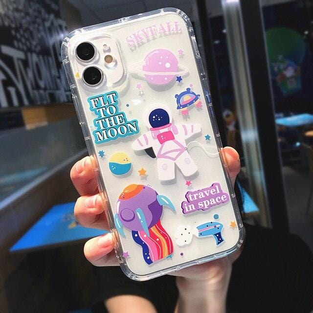 Cartoon Astronaut Planet Transparent iPhone Case - Agenda365.com