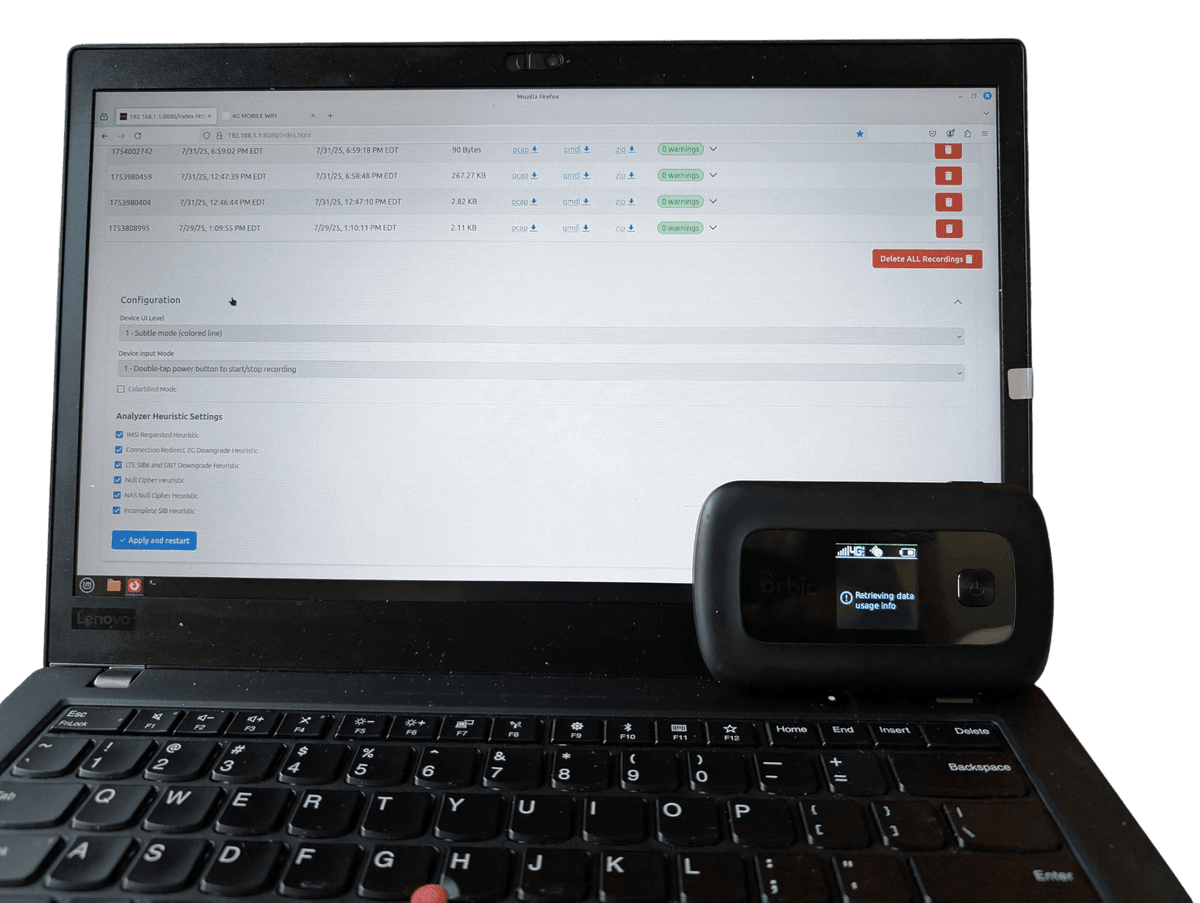 Orbic RCL400 LTE Hotspot with RayHunter + DagShell Installed - Privacy, IMSI Catcher Detection & Network Research Tool - Agenda365.com
