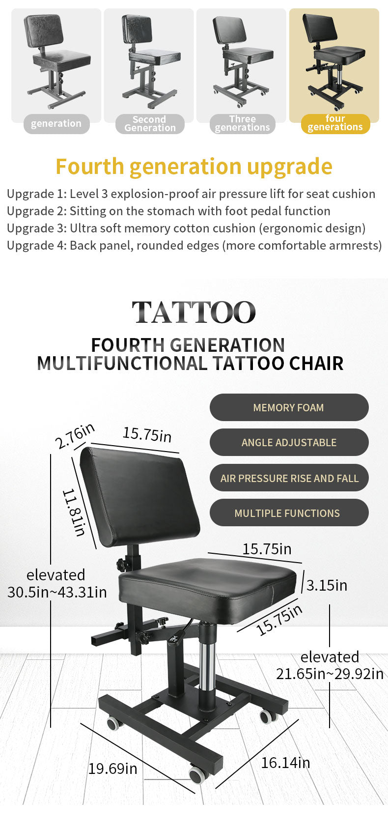 TAIDU FLASH SALE NEW UPGRADED PNEUMATIC TATTOO CHAIR LIFTABLE - Agenda365.com