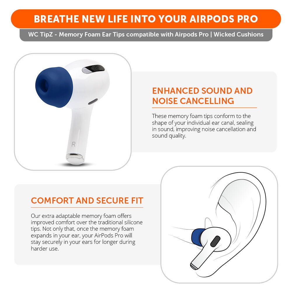 WC TipZ - Memory Foam Ear Tips for Airpods Pro & Airpods Pro 2 - Agenda365.com