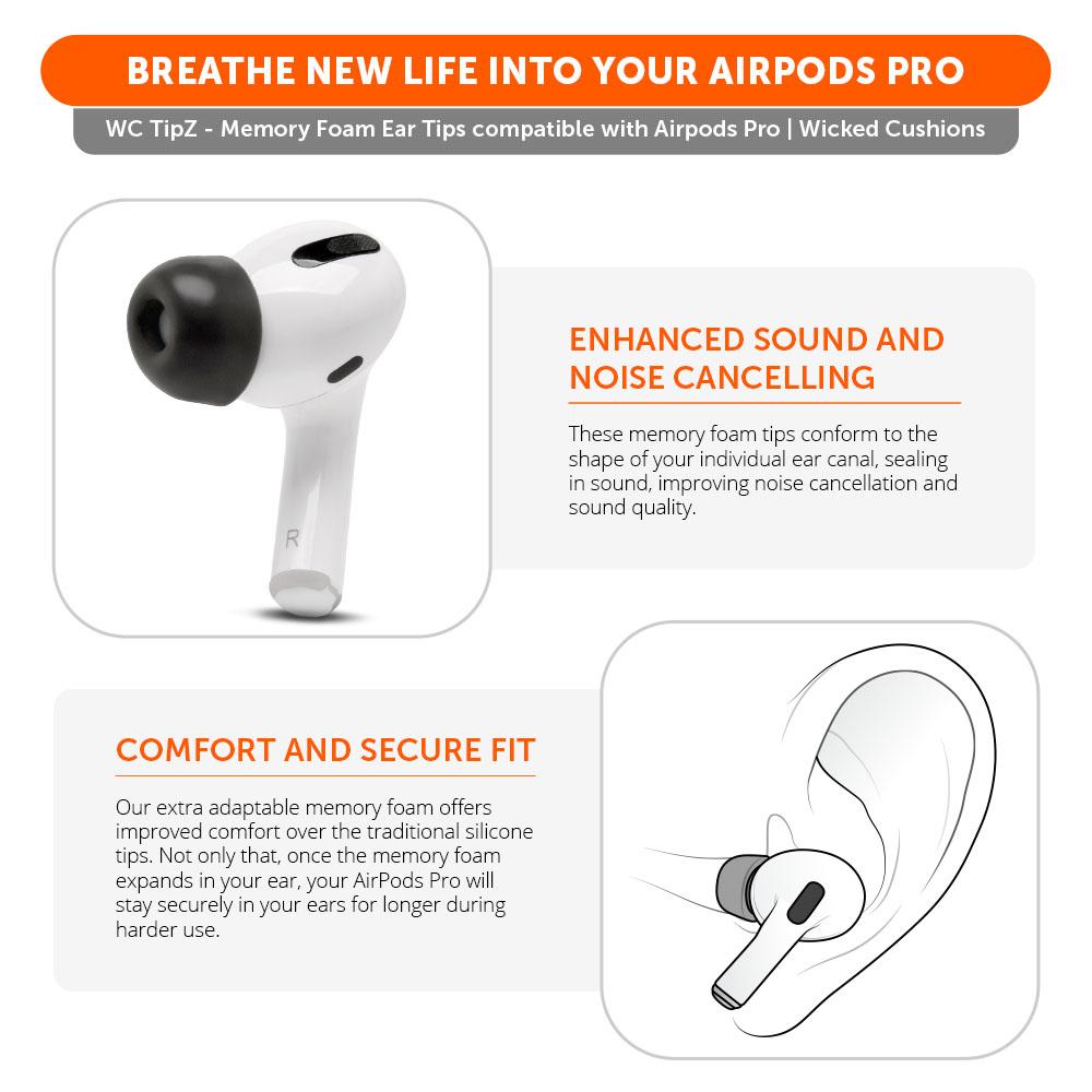 WC TipZ - Memory Foam Ear Tips for Airpods Pro & Airpods Pro 2 - Agenda365.com